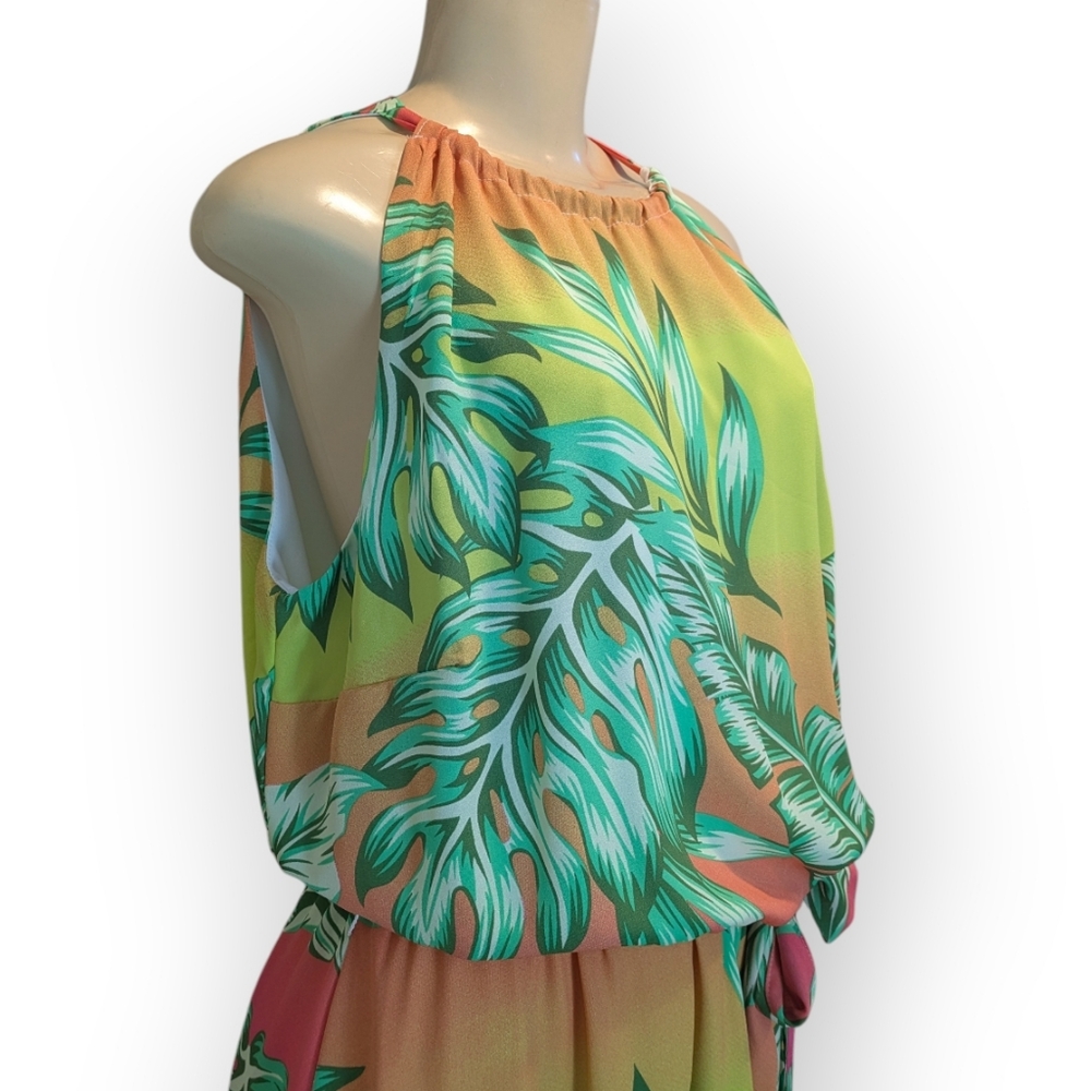 Ashley Stewart Tropical Sunset Hue Palm Print Halter Belted Maxi Dress 14/16 NWT - Picture 15 of 16